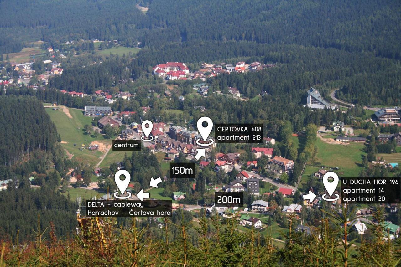 Enjoyharrachov - Atraktivni Klidny Klimatizovany Apartman 20 V Centru Harrachova S Parkovanim, Wifi-Wlan, Sat, Herni Konzoli, Ipad, Netflix Zdarma, Moznosti Dobijeni Auta, Vyhledem Do Zahrady A Na Romanticky Kostelik Bagian luar foto